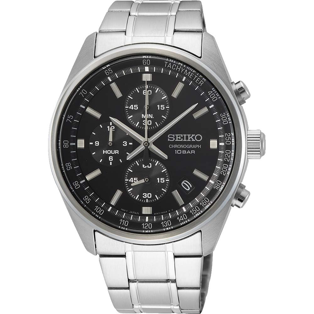 Seiko Quartz Chronograph SSB379P1 Men s Watch Stainless Steel Black Dial Water Resistant