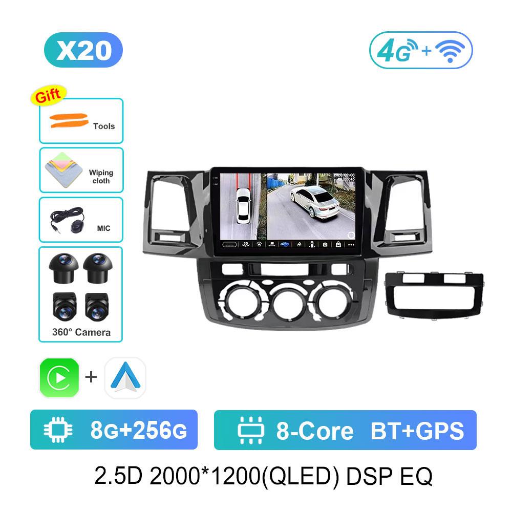 GPS Navigation Android 14 for Toyota Fortuner Hilux Revo Vivo 2007 - 2015 Car Video Multimedia Player Split Screen 4G Bluetooth