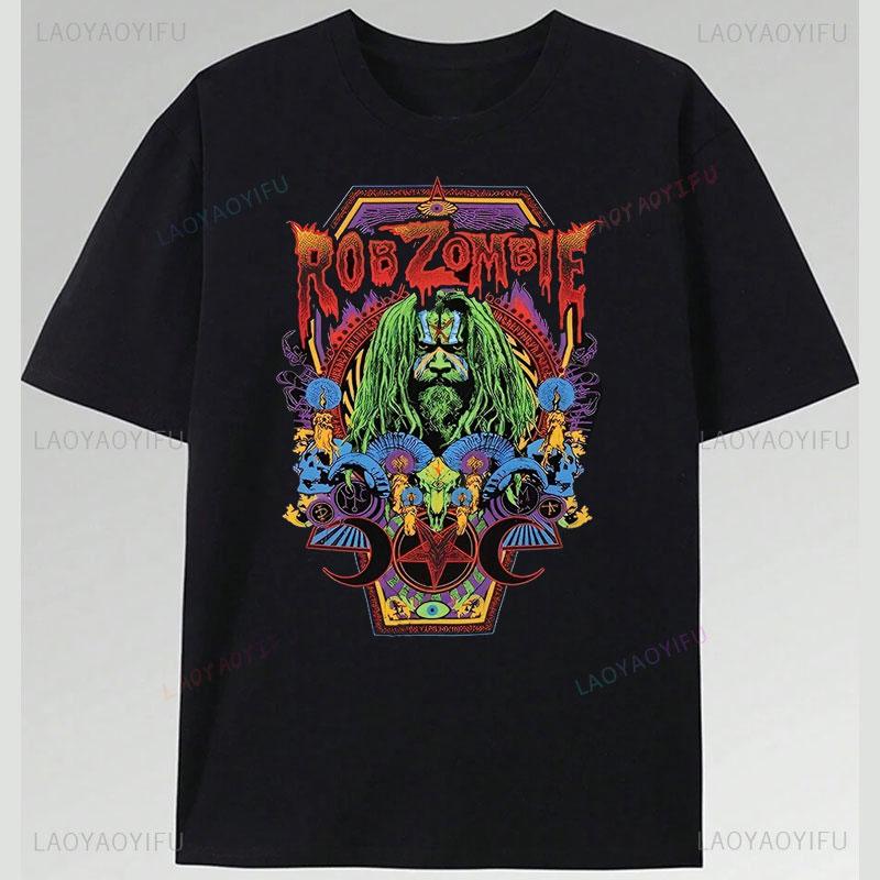Speler Rob Zombie Polyester Shirt Horror Stijl USA Concert Tour Punk Grafische T-shirts Rock Band T-shirt Schedel Pentagram Ontwerp
