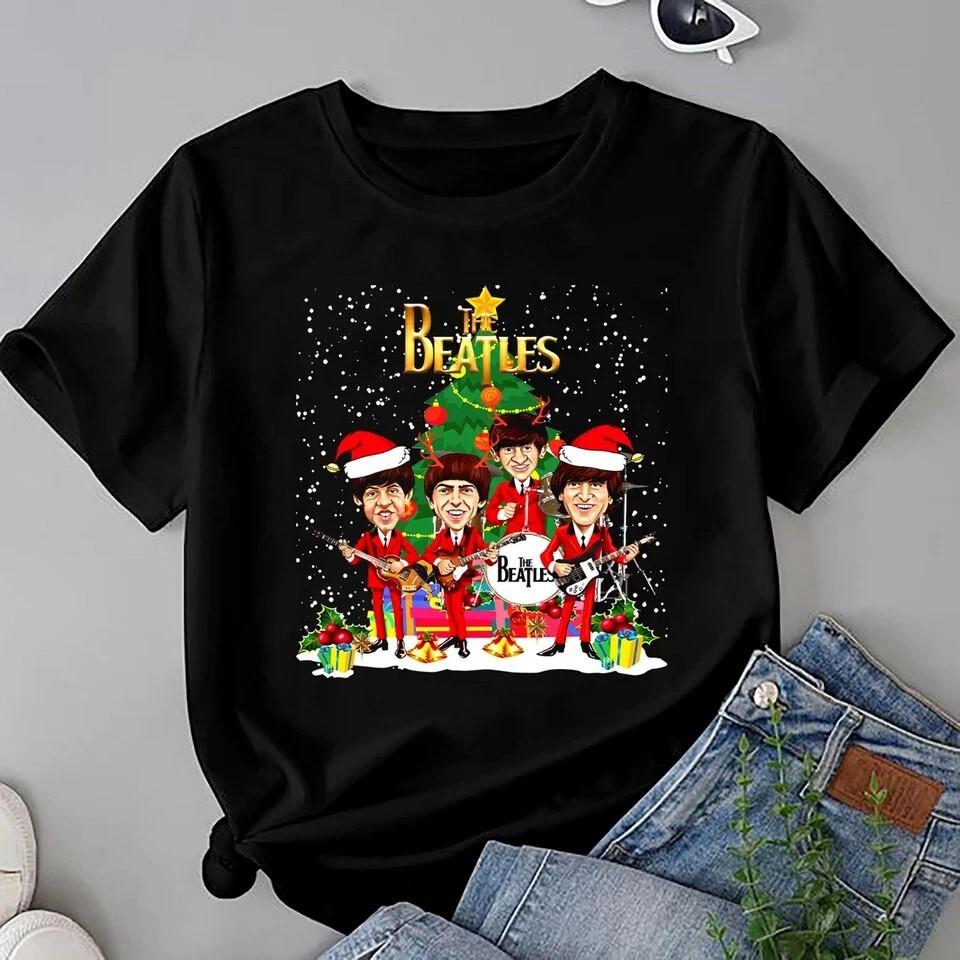 The Beatles Band Christmas Tree Short Sleeve Cotton Black S-5XL T Shirt C342 Unisex T-Shirt XXXXL