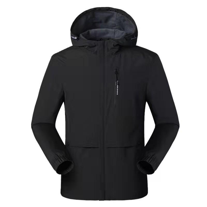 Spring Jacket for Men Solid Color Outdoor Hooded Hardshell Jacket for Men