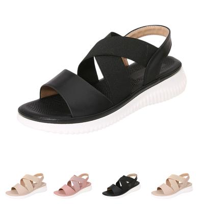 Women's Bohemian Style Elastic Band Flat Sandals Summer Slip On Comfortable Casual Footwear with Textured Sole for Daily Wear