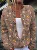 Women's Loose Fit 3D Print Round Neck Long Sleeve Cardigan Sweater