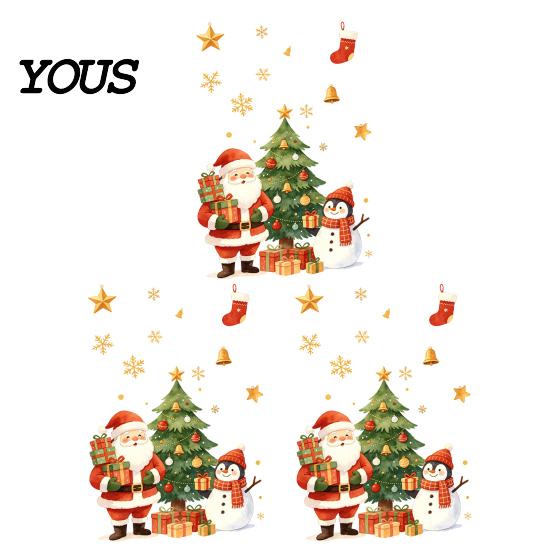 Indoor Outdoor Holiday Accents Cartoon Christmas Window Sticker, Removable Santa Snowman Tree Decal, Waterproof PVC Ornaments Static Cling Sticker