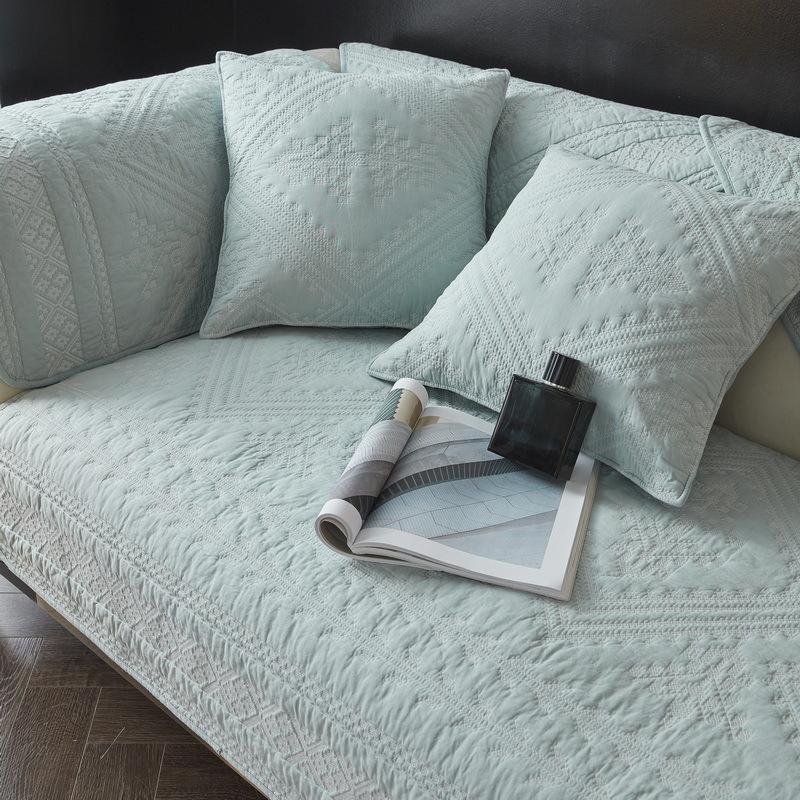 Light Luxury Simple Embroidered Cotton Sofa Cushion Cross Stitch High-end Pure Cotton Four-season Universal Non-slip Sofa Towel Cover Cushion