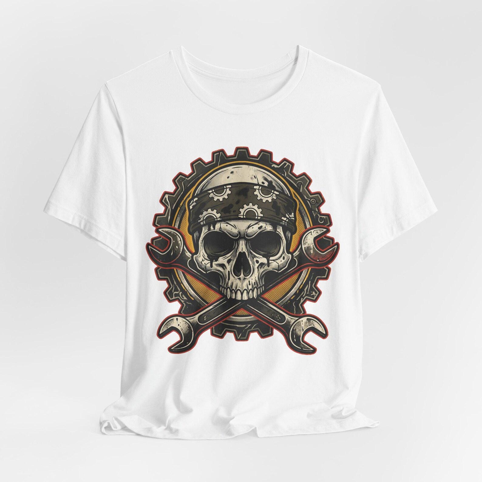 Mechanic Skull T-Shirt | Wrench Gear Graphic Tee | Biker Steampunk Apparel 4XL