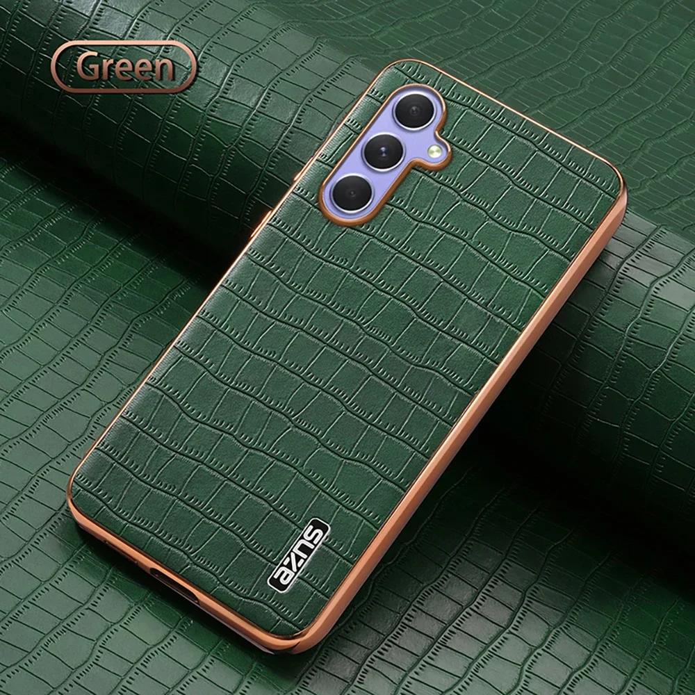 Luxury Crocodile Leather Phone Case for Samsung Galaxy A55 A35 A25 A15 A05S 54 34 14 M14 Shockproof Electroplat Frame Soft Cover