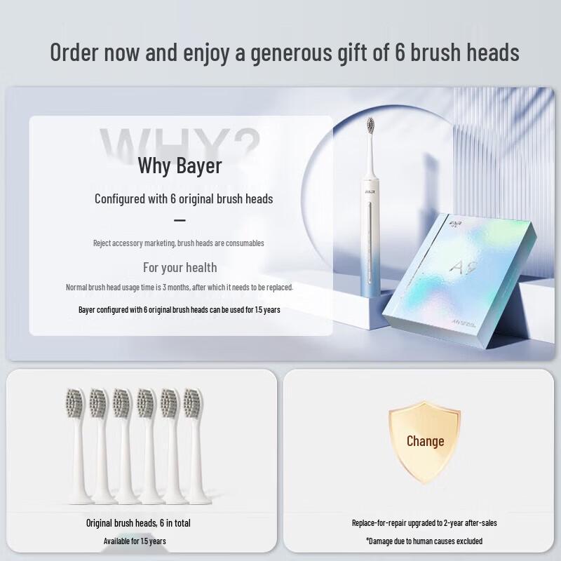 Bayer A9s Smart Sonic Electric Toothbrush CN plug (adapter included)
