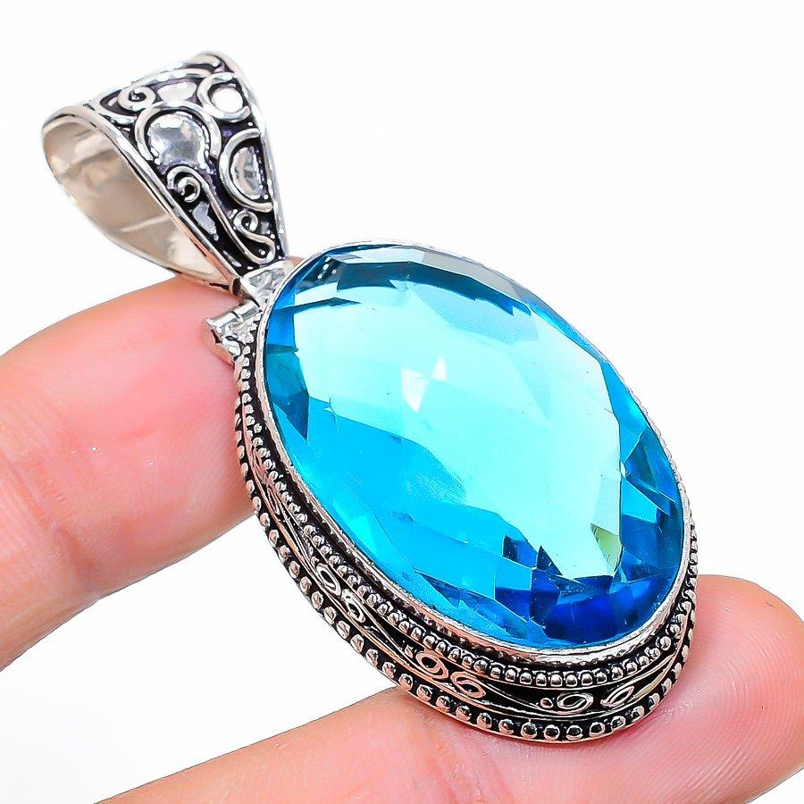 

Vintage Blue Topaz Gemstone Handmade Ethnic Jewelry Pendant 2.17 VR-3474