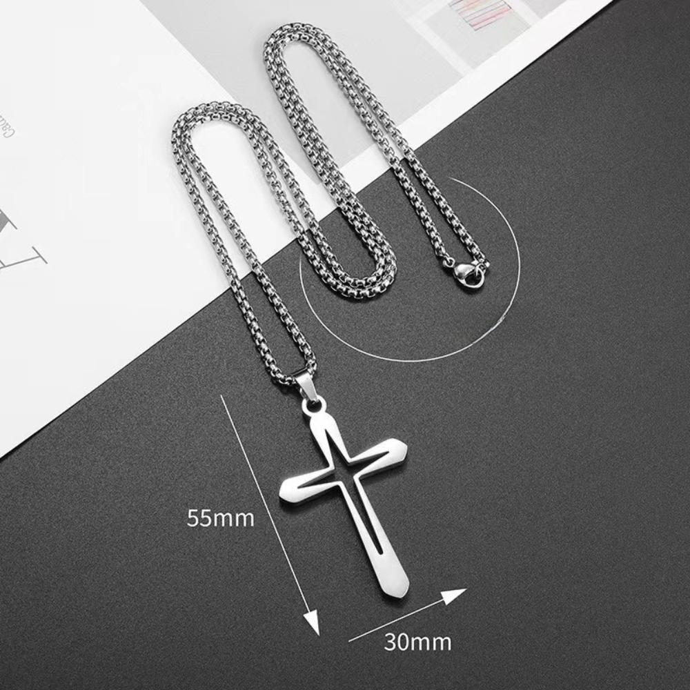 Religious Talisman Hollow Cross Pendant Necklace for Men Silver Color Hip Hop Metal Cross Necklace Christian Amulet Jewelry
