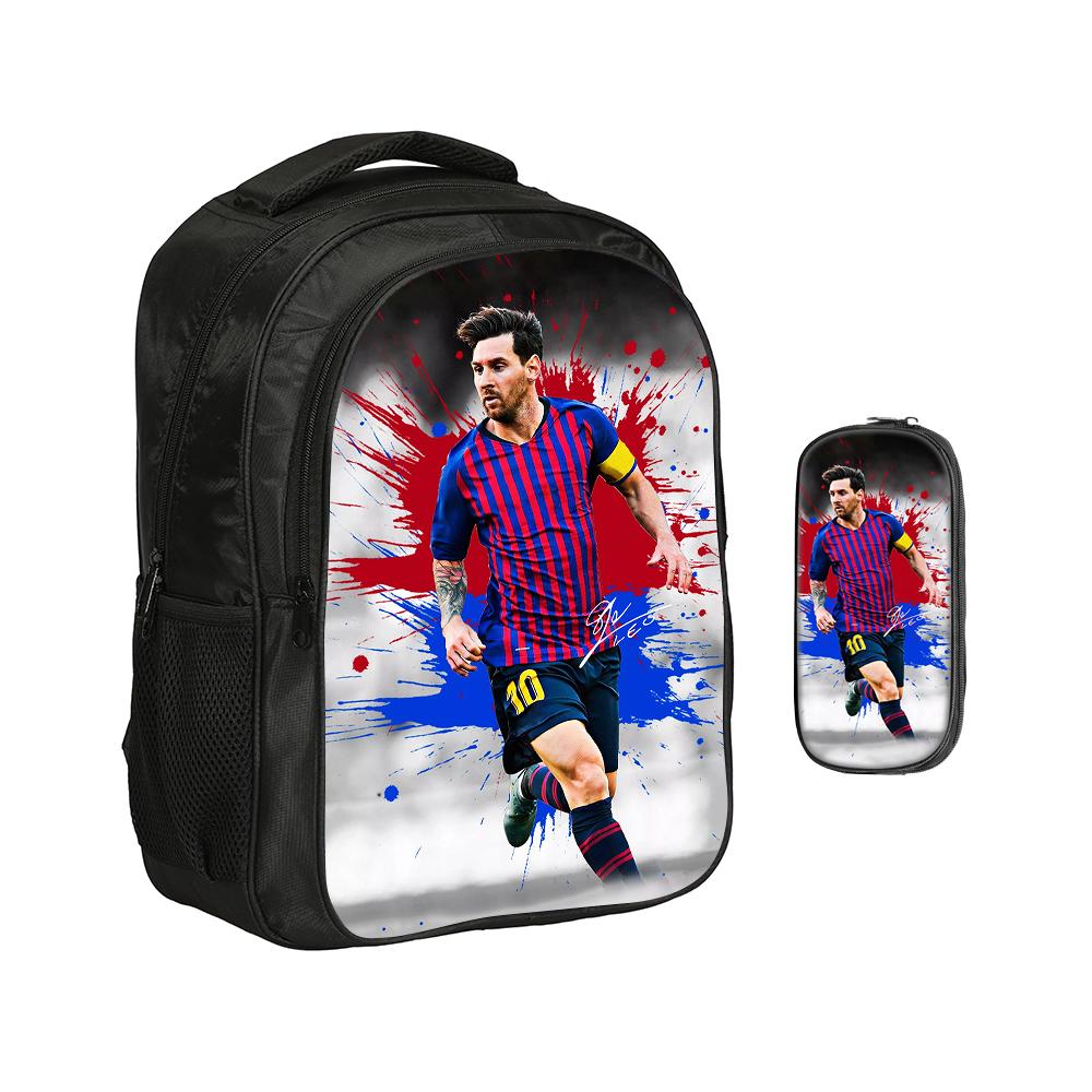 M-Messi Double Layered Backpack Football Star 2Pcs Set Backpack, Sports Pencil Bags School Bags Kids School Mochila Rucksack