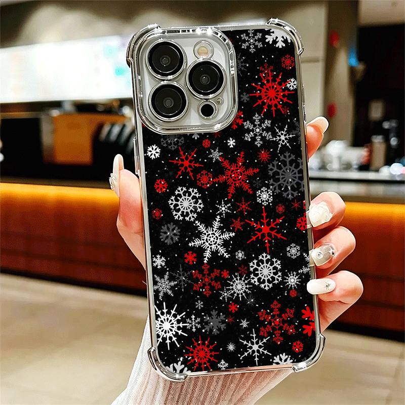 Snow Snowflake Winter Cold Plating Phone Case For Iphone 16 17 Pro Max Air 16E 14 15 Plus 12 13 Mini Anti-Fall Airabag Cover