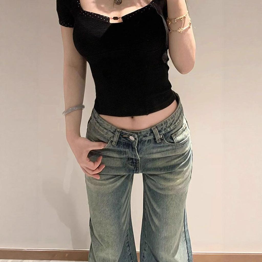 Vintage Washed Micro Trousers Female Small High Waisted Straight Straight Wide-legged Trailing Trousers Casual Thin Denim Trousers Long Denim Pants