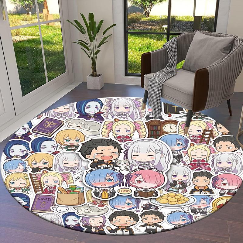 Re Zero Round Area Rug Carpet Rug For Living Room Bedroom Sofa Playroom Decor Nonslip Floor Mat