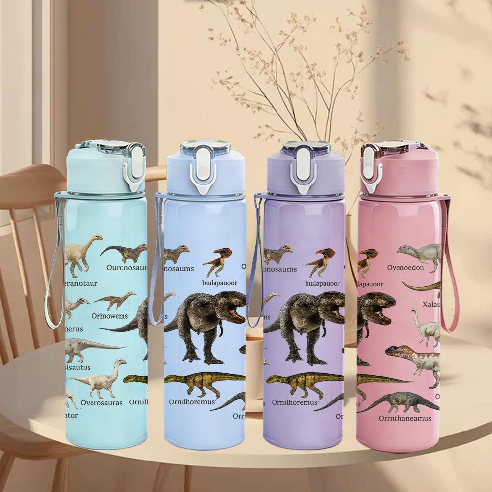 1 PZ Collezionismo Fossile Scheletro di Dinosauro 750ml Bottiglia d'Acqua in Plastica Colorata Tappo Flip-Top con Cannuccia Anti-Goccia Per Sport Ufficio Uso Domestico
