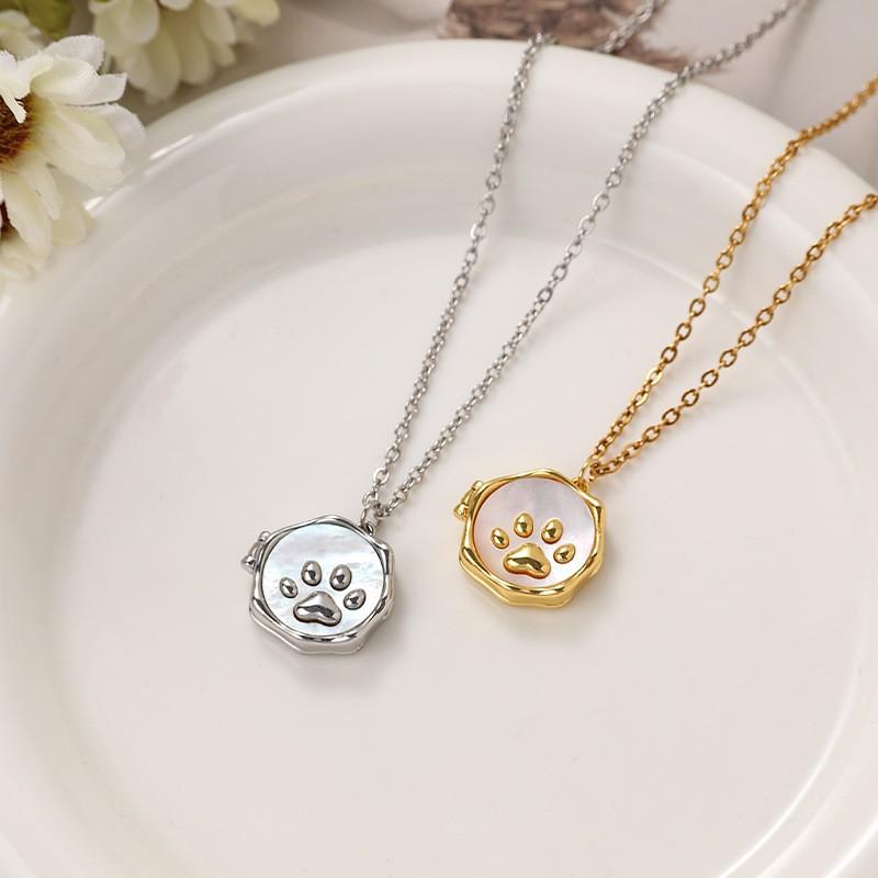 Custom Photo Pendant Necklace With Cat Paw Shape Resin Charm Stainless Steel Chain Women Men