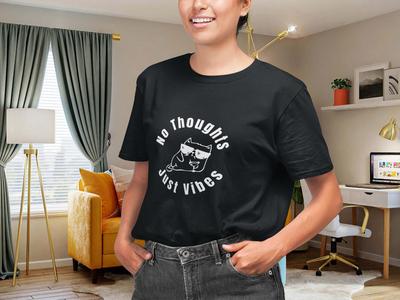 Funny Cat T-Shirt and Kids T-Shirt: No Thoughts Just Vibes, Sarcastic Humor