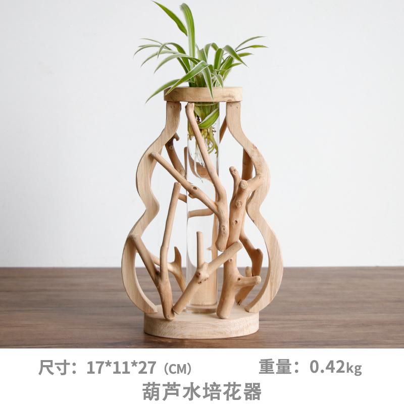 Pure Handwork Wooden Vase Decorated Solid Wood Flower Pot for Creative Glass Floral Hydroponic Container Home Decorative Vase