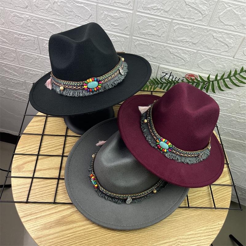 European and American new jazz hats men's and women's retro top hats woolen top hats ethnic style gentleman hats felt hats