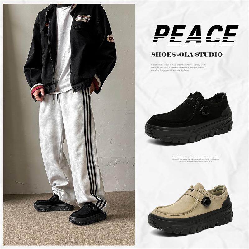 3652 Outdoor Men's Shoes Spring New Thick-soled Heightening Leather Thick-soled Heightening Shoes Fashion Tooling Casual Shoes