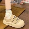 Leather thick baseplate shoes women's white shoes children's new autumn sports shoes Velcro casual bread shoes