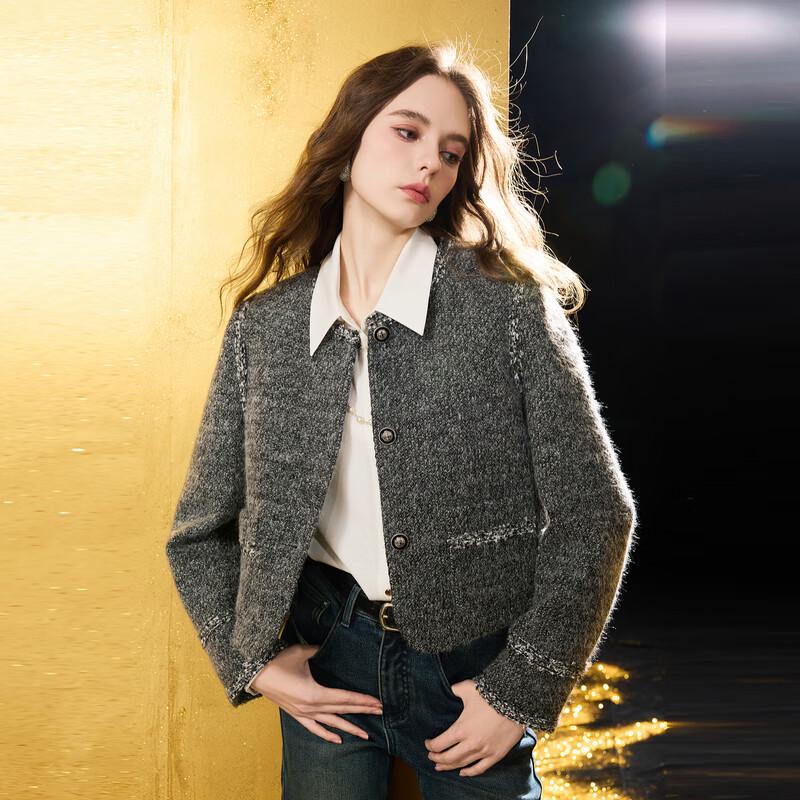 Sancai 2025 Winter Kurzer Gesteppter Tweedmantel