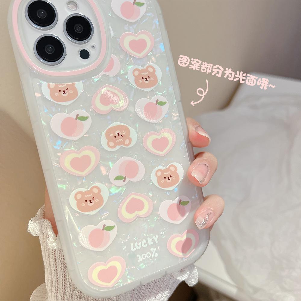 Peach Love Bear Applicable 15promax Apple Phone Case IPhone 16 Fairy 15 Pearl Chain XR Shell 14