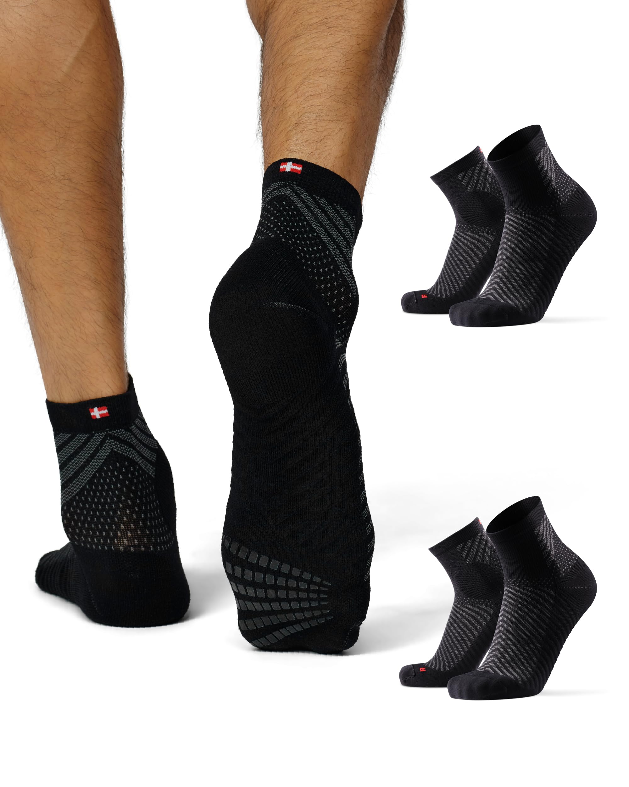 

DANISH ENDURANCE Running Socks, Anti-Slip Grip Socks for Men and Women, 2 Pairs, Black, Sizes 28.5-30.5 cm