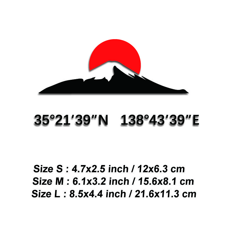 The rising red sun and Mount Fuji Stickers with its longitude and latitude decal,creative&fashion decal for car  laptop
