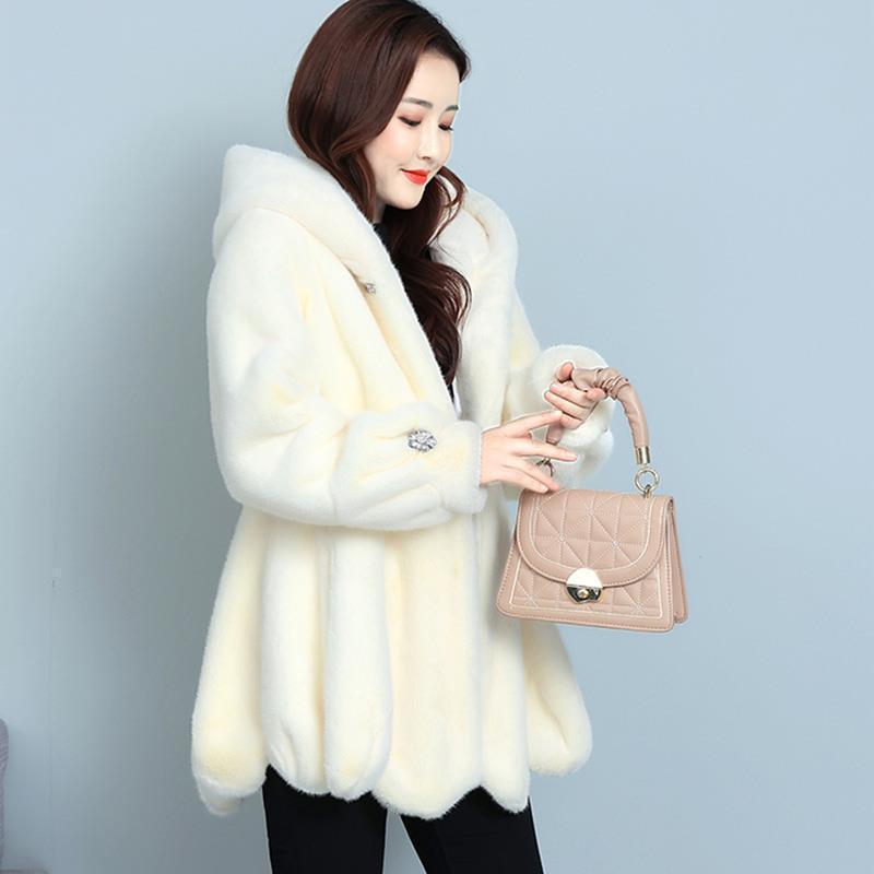Cappotto in pelliccia sintetica imita visone da donna, taglio ampio, taglia grande, pelliccia integrata, ispessito, cappotto in finta pelliccia di visone da donna