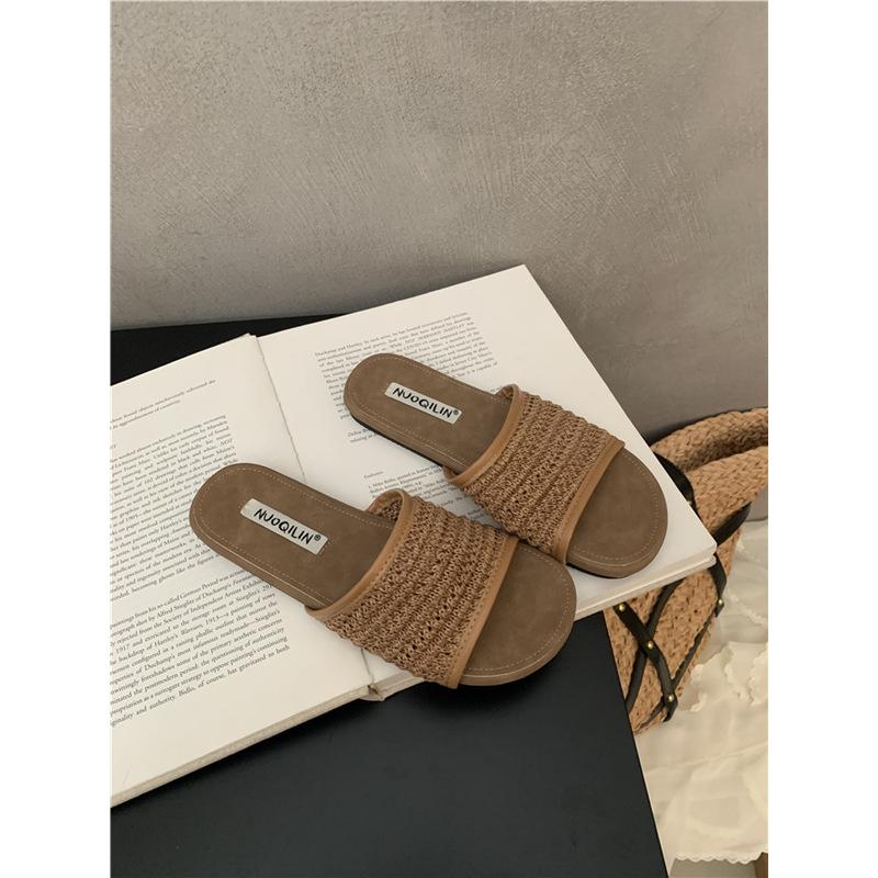 

Плетеные шлепанцы с плоской подошвой, женские летние, новые, в богемном стиле, для отпуска, путешествий, прохладные шлепанцы женские 35 коричневый