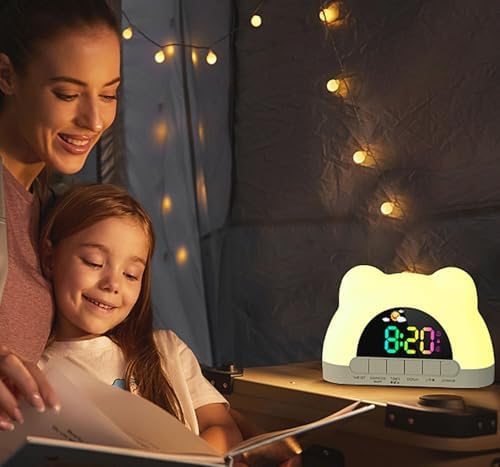 Azyh Kids Digital Alarm Clock Sleep Trainer for Girls Boys with 11 RGB Night Light, 10 Sound Effects, Dual Alarms, Snooze, Plug-in, 12/24H