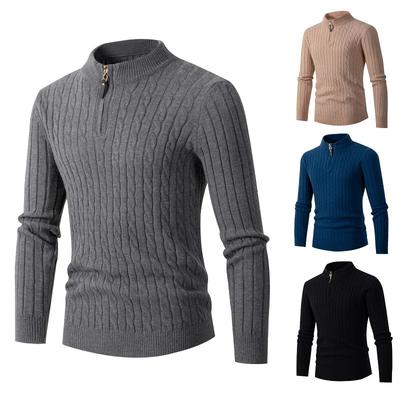 Men Warm Knit Fashion Casual Jacket Coat Solid Color Threaded Sweater