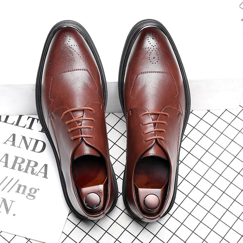 Brock Leather Shoes Men'S Carved Inner Height Increase Platform British Retro Men'S Breathable Leather Shoes 2030-G