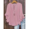 Fashion V-neck Loose Women Blouse Casual Plus Size Ruffled Seven Quarter Sleeve Shirt Spring Autumn Solid Color Sweet Simple Sweet Women's Clothing