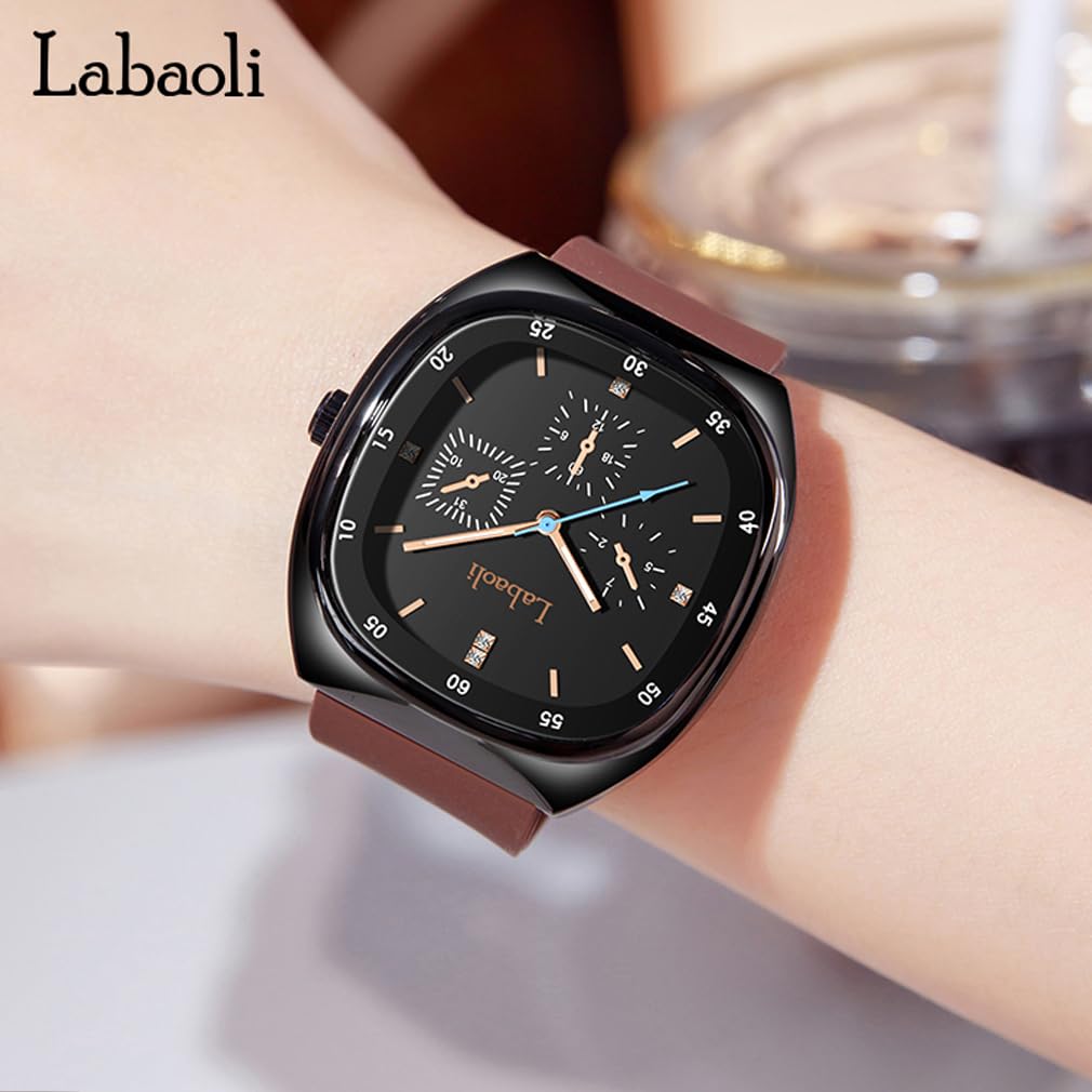 Square Silicone Big Brand High School Brown Women's Watch, Waterproof, Sporty, Cute, Simple, Stylish, Casual, Face, Name, Gift, Student,