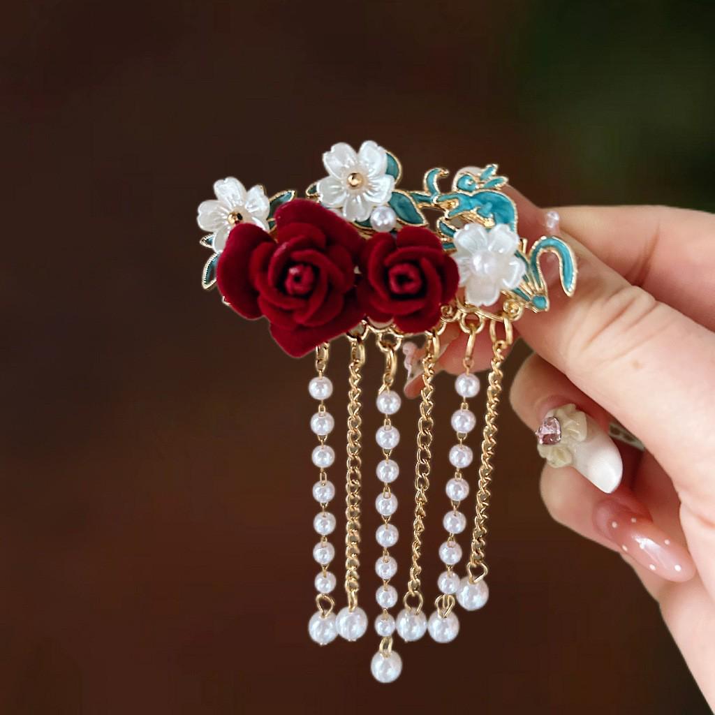 Elegant Blue Cloud Pearl Hairpin with Tassel