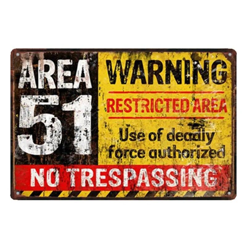Warning Area 51 Metal Tin Sign UFO Vintage Wall Plaques Art Poster Decoration Painting Home Decor 20x30cm