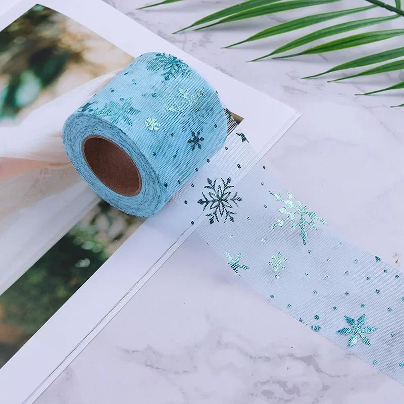 12cmX22m Snowflake Glitter Tulle Rolls Blocking Snow Organza Fabric Ribbon Tutu Skirt Wedding Gift Party Supplies Decoration