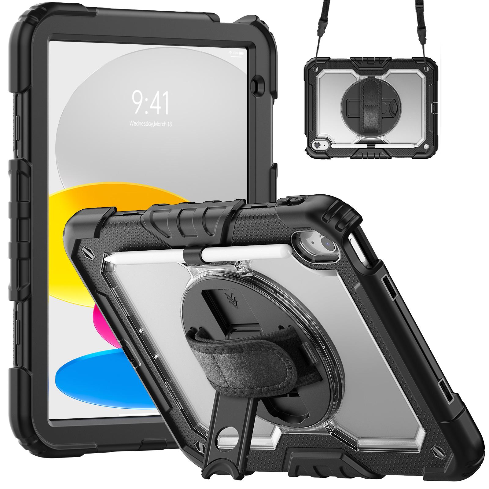 

Чехол для планшета для iPad (2025) A3354/iPad 10.9 (2022) A2696 Чехол из ПК+силикона с ПЭТ-пленкой и плечевым ремнем A