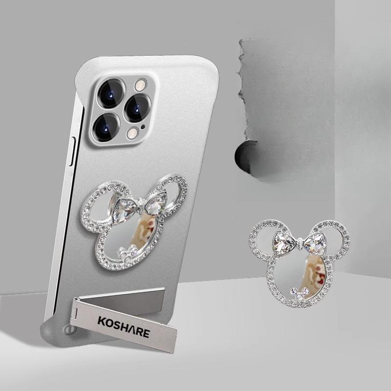 Mickey Makeup Mirror Flash Diamond Frameless Bracket Apple 15 Mobile Phone Case Iphone13/14promax/12 Hard Shell