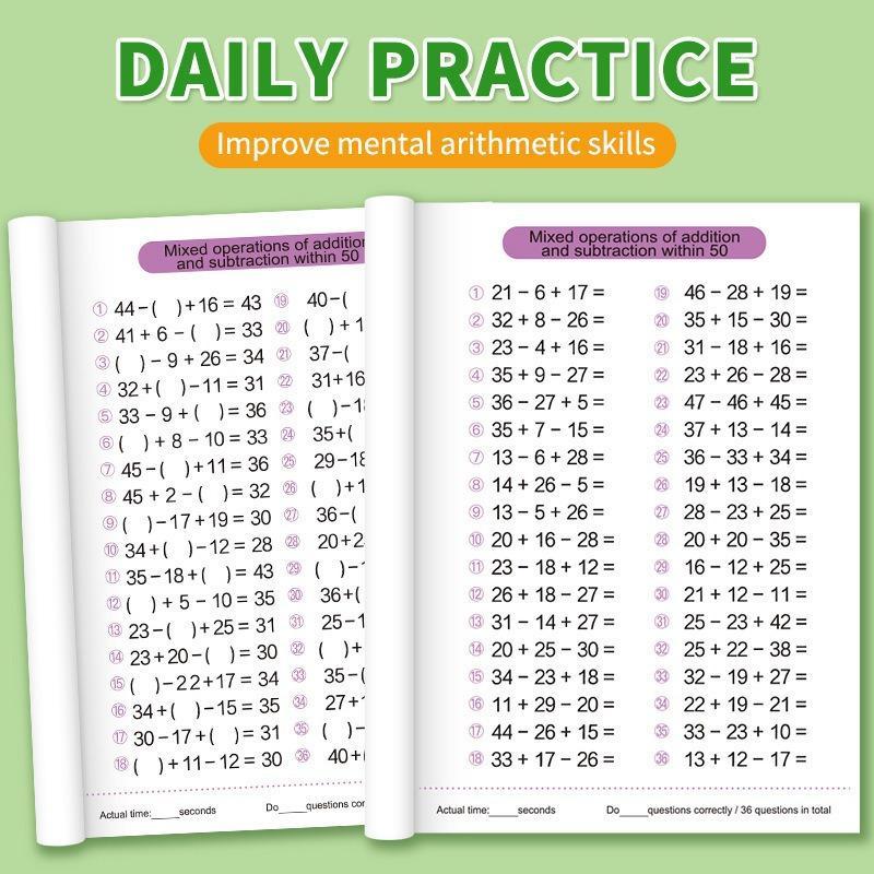 Children's Early Math Education Workbook Addition Subtraction Within 100 Exercise Book for Kids Daily Training Gift