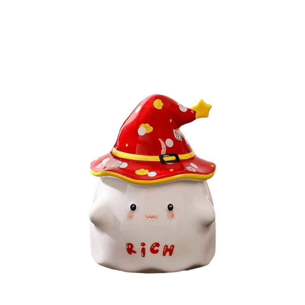 New Year Ghost Mug with Lid High Looking Cute Ceramic Water Cup Birthday Gift Coffee Cup Best Friend Gift