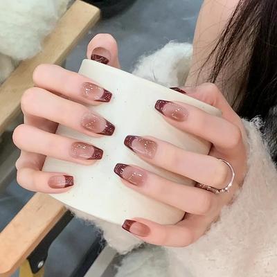 Reines handgemachtes Phototherapie Nagelkunst Lava Schokolade Tragenagel Fertigprodukt Wiederverwendbarer Nagelkunst Patch
