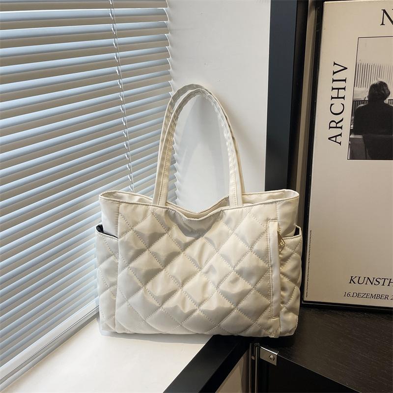 Simple Quilted Design Shoulder Bags for Women Large Capacity Ladies Shopping Tote Bag Versatile Solid Color Female Handbags
