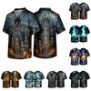 Herren Kurzarm Kasack mit V-Ausschnitt und Tasche, Halloween Print Uniform Arbeitshemd