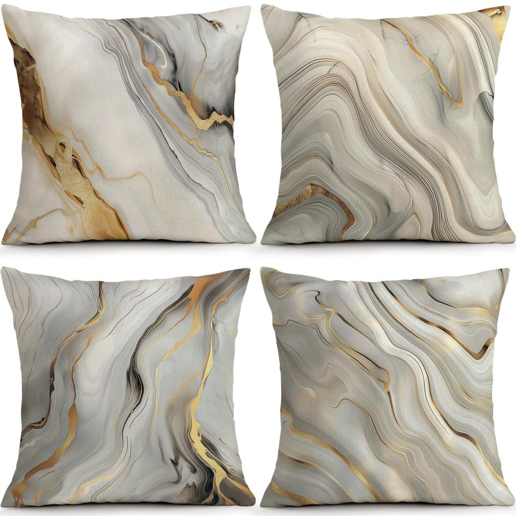 Set 4 Huse Pernă Decorativă Mandala Alb Crem Auriu Huse Elegante Luxe pentru Canapea Living Dormitor Decor Acasă