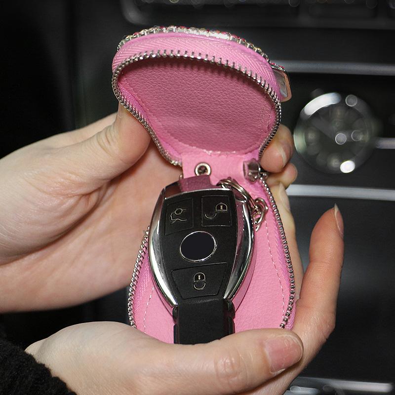 New Universal Diamond Leather Car Key Cover Case Shell Jacket Protector Car Accessories for Girl Woman for MAZDA Benz Bmw F30
