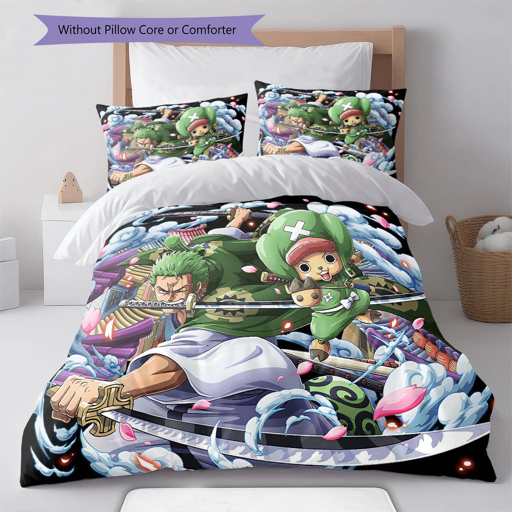 Conjunto de Colcha com Padrão de Desenho Animado Capa de Colcha Fronha Decoração de Casa Presente de Aniversário (1 capa de edredom + 2 fronhas, sem enchimento.)