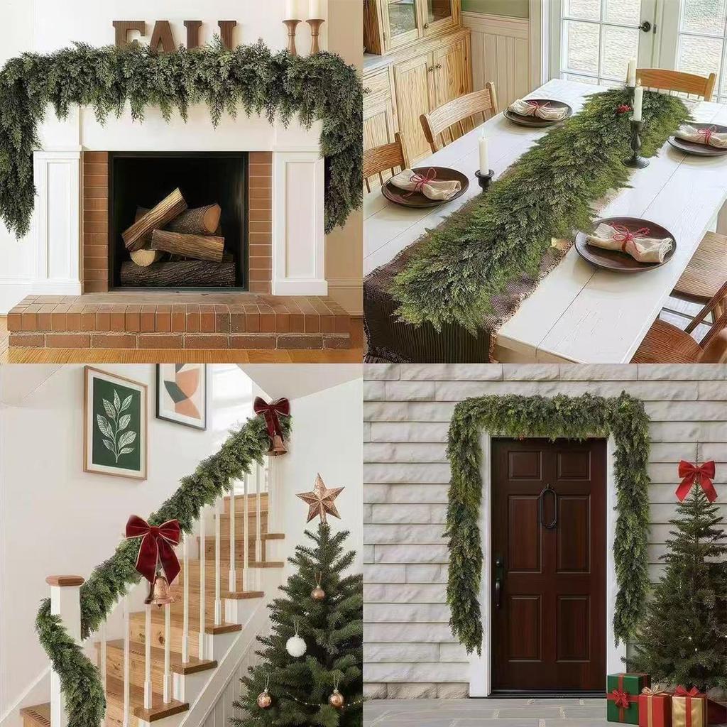 1pc Christmas Garland Realistic Green Pine Wreath Faux Garland for Fireplace Tree Mantel Outdoor Porch Indoor Stair Table Door